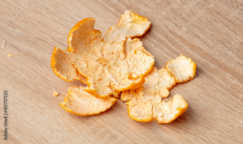 Peel from a tangerine on a  table.
