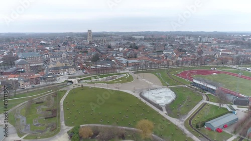 Aerial Shot Tongeren City and De Motten Recreation Park on Cloudy Day photo