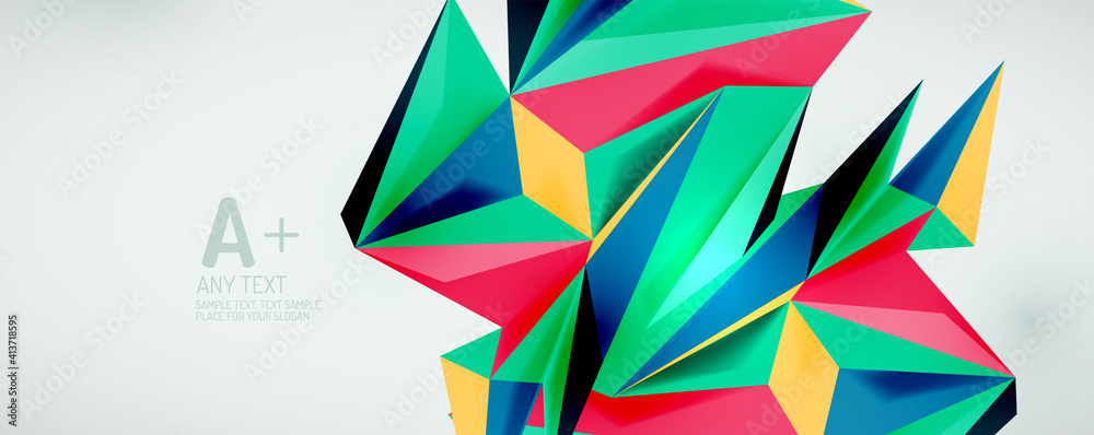 Vector triangle geometric backgrounds. Low poly 3d shape on light backdrop. Vector illustration for covers, banners, flyers and posters and other designs Vector triangle geometric backgrounds. Low poly 3d shape on light backdrop. Vector illustration for covers, banners, flyers and posters and other designs