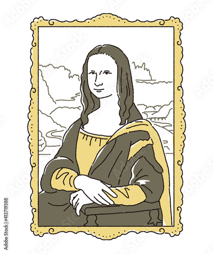 モナ・リザのシンプルなラインイラスト
