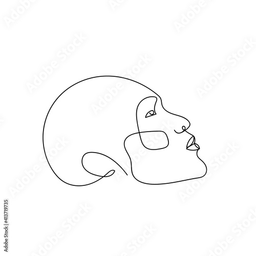 Continuous line abstract face, side view. Contemporary minimalist portrait. Hand drawn line art of hairless man. Beauty minimalist concept. Vector