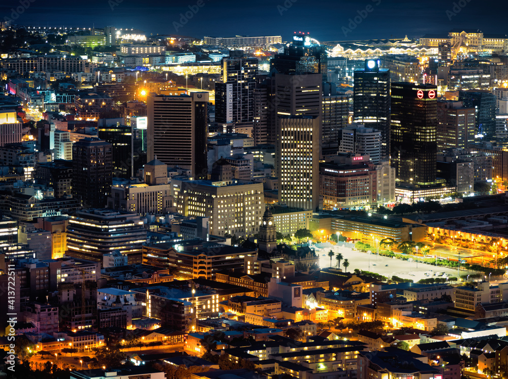 Aerial View of Cape Town City Centre at Night Aerial View of Cape Town City Centre at Night