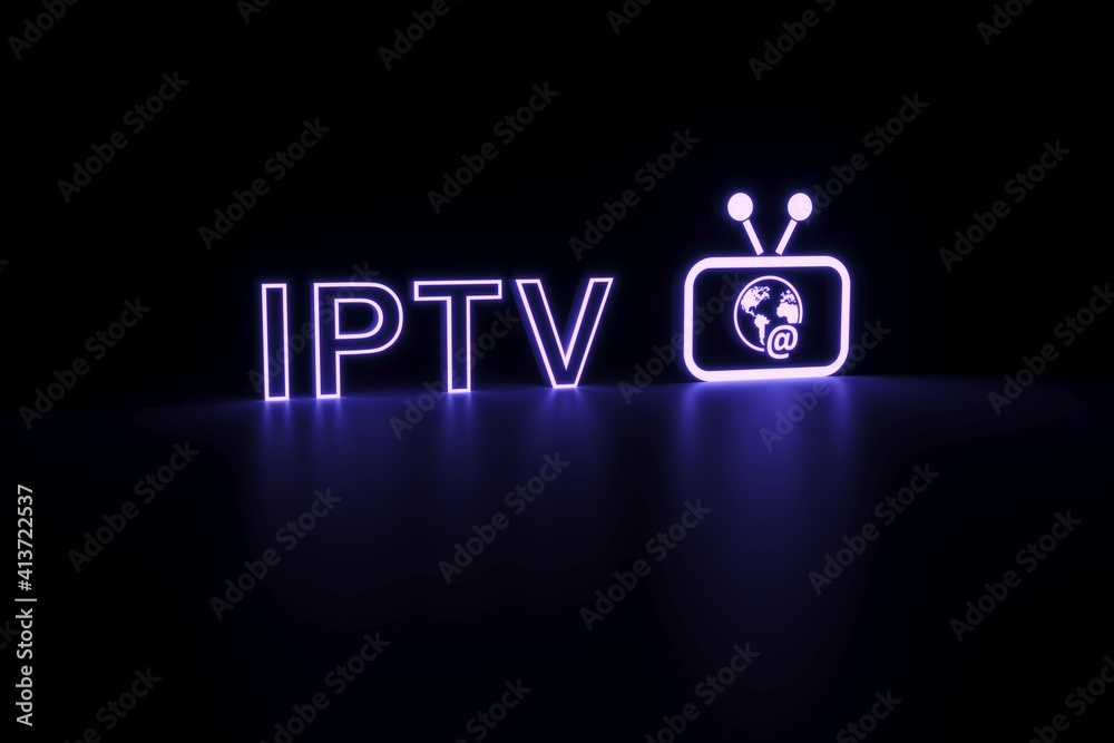 IPTV Neon Concept Self Illumination Background 3D Illustration Stock 