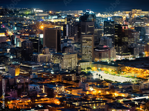 Aerial View of Cape Town City Centre at Night