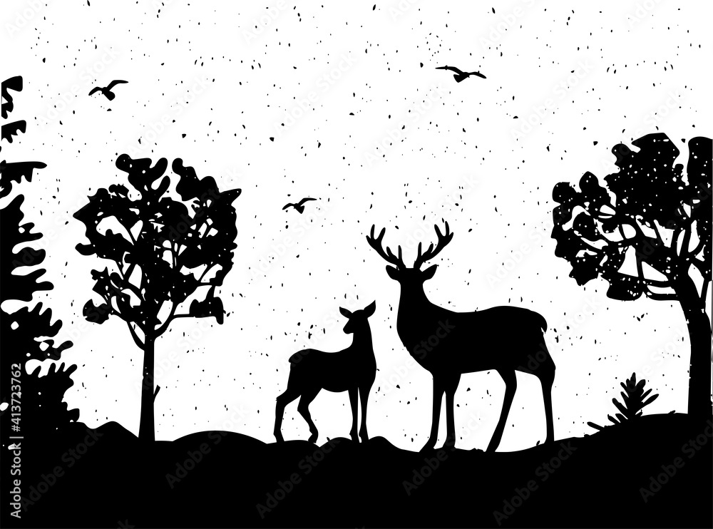 silhouette of deer in the forest. vector landscape. EPS format silhouette of deer in the forest. vector landscape. EPS format