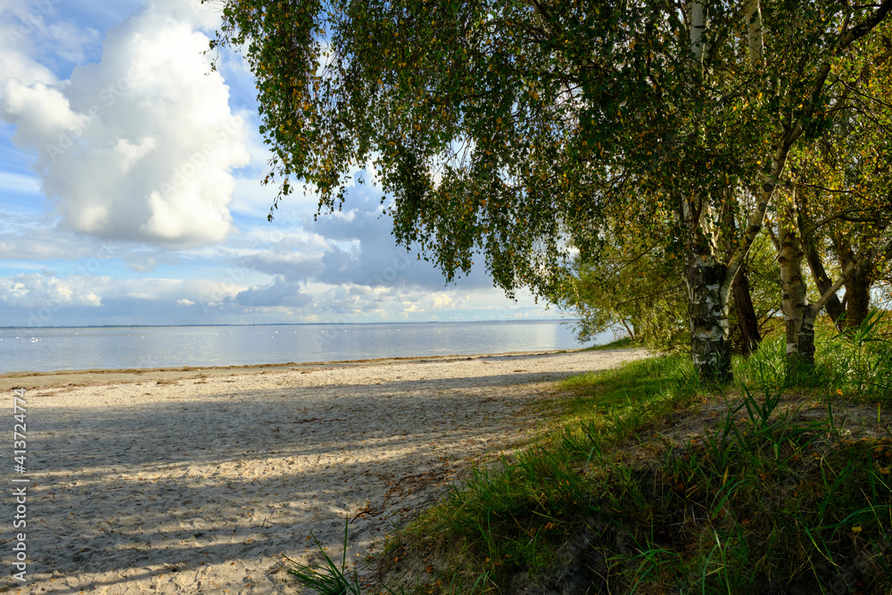Landschaft bei Barhöft mit Blick auf die Bodden am Vierendehlgrund im Nationalpark Vorpommersche Boddenlandschaft, Mecklenburg Vorpommern, Deutschland Landschaft bei Barhöft mit Blick auf die Bodden am Vierendehlgrund im Nationalpark Vorpommersche Boddenlandschaft, Mecklenburg Vorpommern, Deutschland