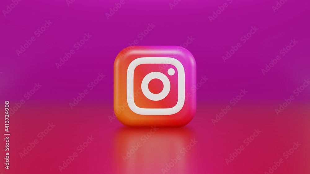 Instagram Logo on Gradient Blue Background - 3D Illustration Rendering Instagram Logo on Gradient Blue Background - 3D Illustration Rendering