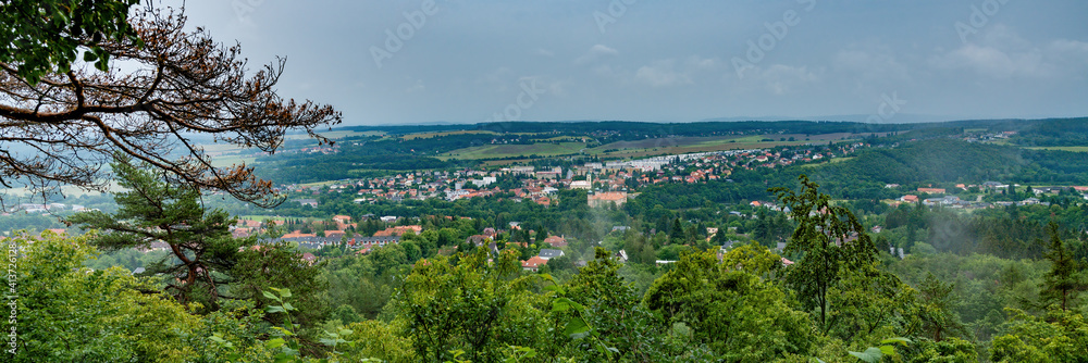 Panorama view of Mnisek pod Brdy - Baroque pilgrim place Skalka near the city Mnisek pod Brdy in Central Bohemia - Stations of the cross (14 stoppings) - Czech Republic