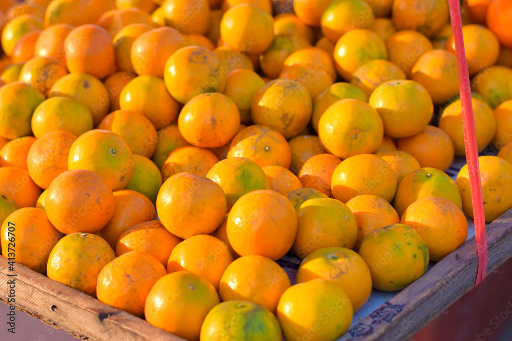 Many tangerines in the market