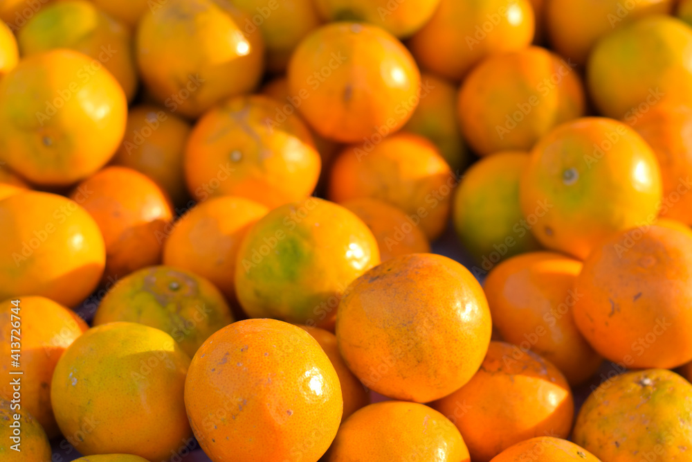 Many tangerines in the market