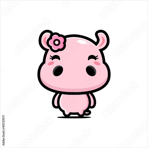 vector design of cute female hippo cartoon