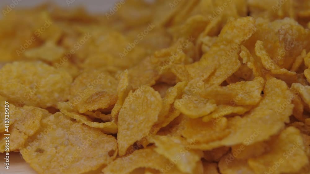 opened bag of breakfast cornflakes cereals on kitchen table 4k opened bag of breakfast cornflakes cereals on kitchen table 4k