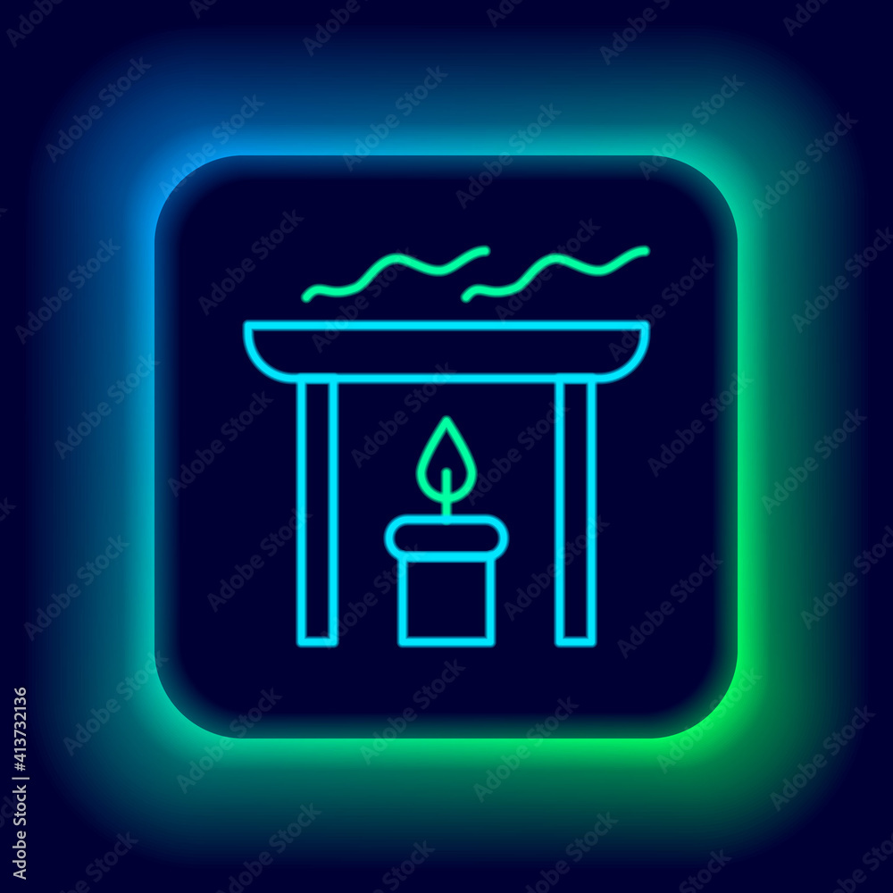 Glowing neon line Aroma candle icon isolated on black background. Colorful outline concept. Vector.