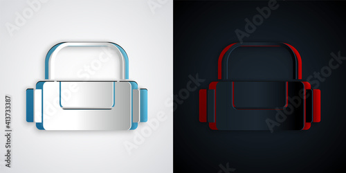 Paper cut Sport bag icon isolated on grey and black background. Paper art style. Vector.