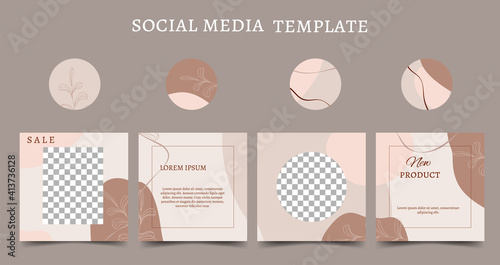Set of template for social media networks, advertising promotion, brochures, flyers. Square postcards in brown, beige colors. Place for text and photo