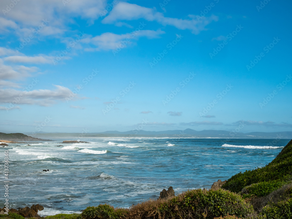View from Skulpiesbaai across Walker Bay. Hermanus. Whale Coast. Overberg. Western Cape. South Africa