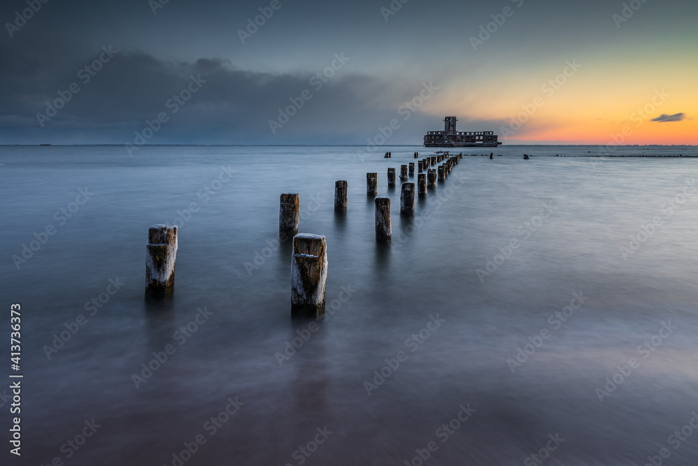 Fototapeta premium Winter landscape at the sea in Poland.