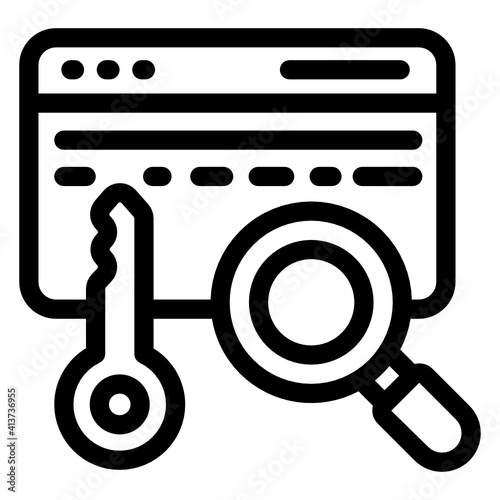 
Magnifier with key denoting linear icon of search keyword 
