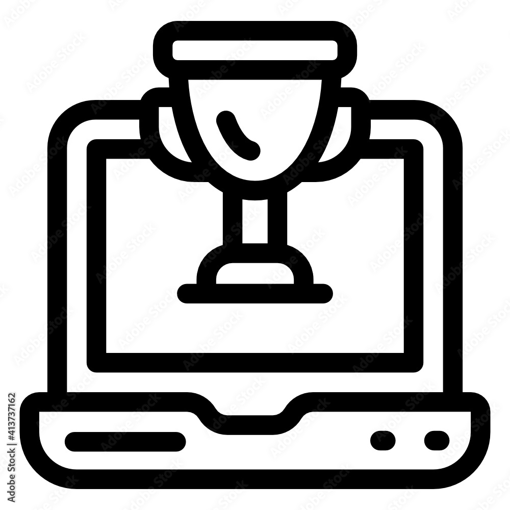 Trophy inside laptop denoting linear icon of online reward
Trophy inside laptop denoting linear icon of online reward