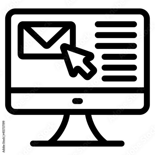 
Envelope inside monitor denoting linear icon of electronic mail  
