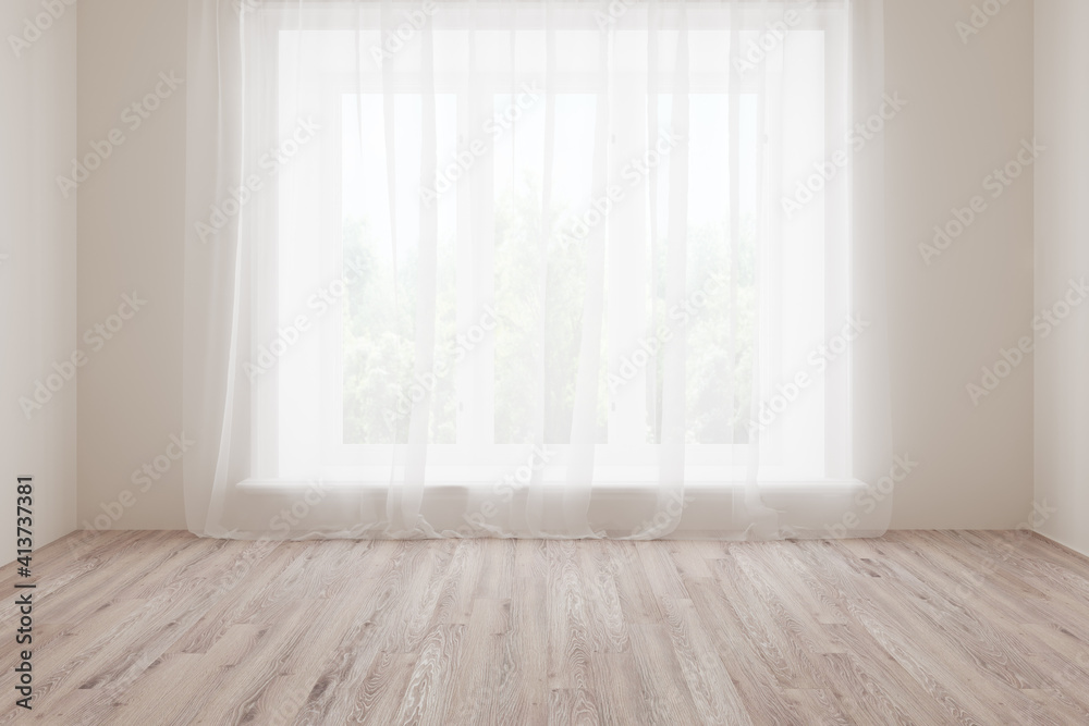 White empty room with summer landscape in window. White empty room with summer landscape in window.