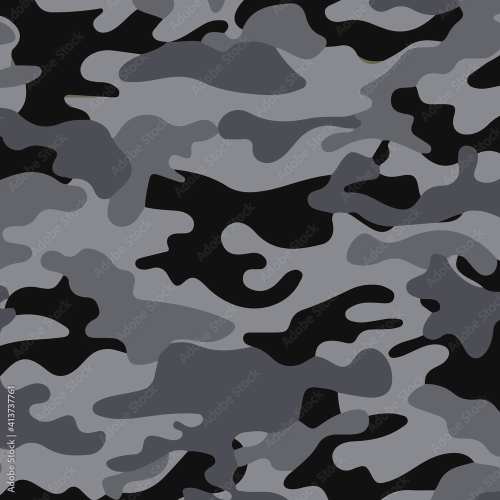 Camouflage seamless pattern background, Classic clothing style masking camo repeat print. illustration web design and clothes in grey and black color Camouflage seamless pattern background, Classic clothing style masking camo repeat print. illustration web design and clothes in grey and black color