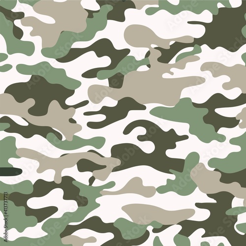 Camouflage seamless pattern background, Classic clothing style masking camo repeat print. illustration web design and clothes in green, brown and white color