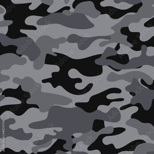 Camouflage seamless pattern background, Classic clothing style masking camo repeat print. illustration web design and clothes in grey and black color