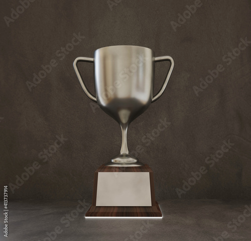 metal trophy cup in competition in 3D illustration