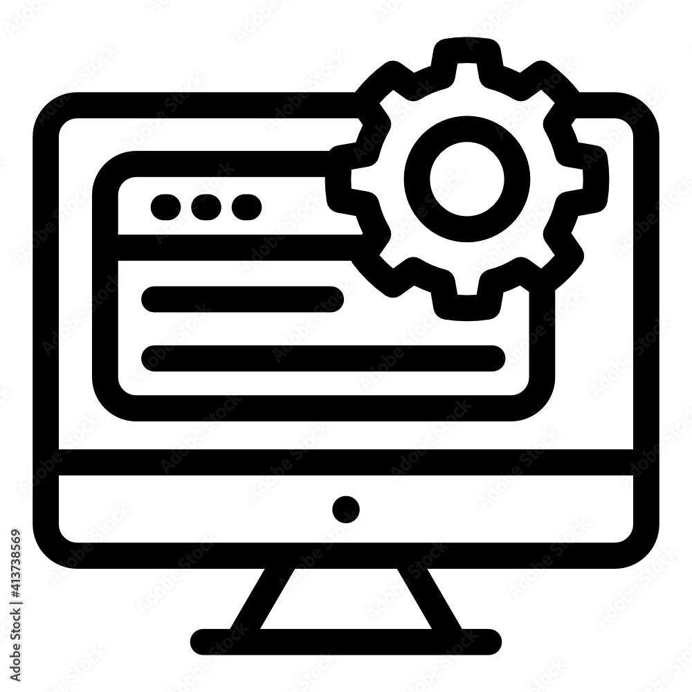 Monitor with cogwheel denoting linear icon of web settings
Monitor with cogwheel denoting linear icon of web settings