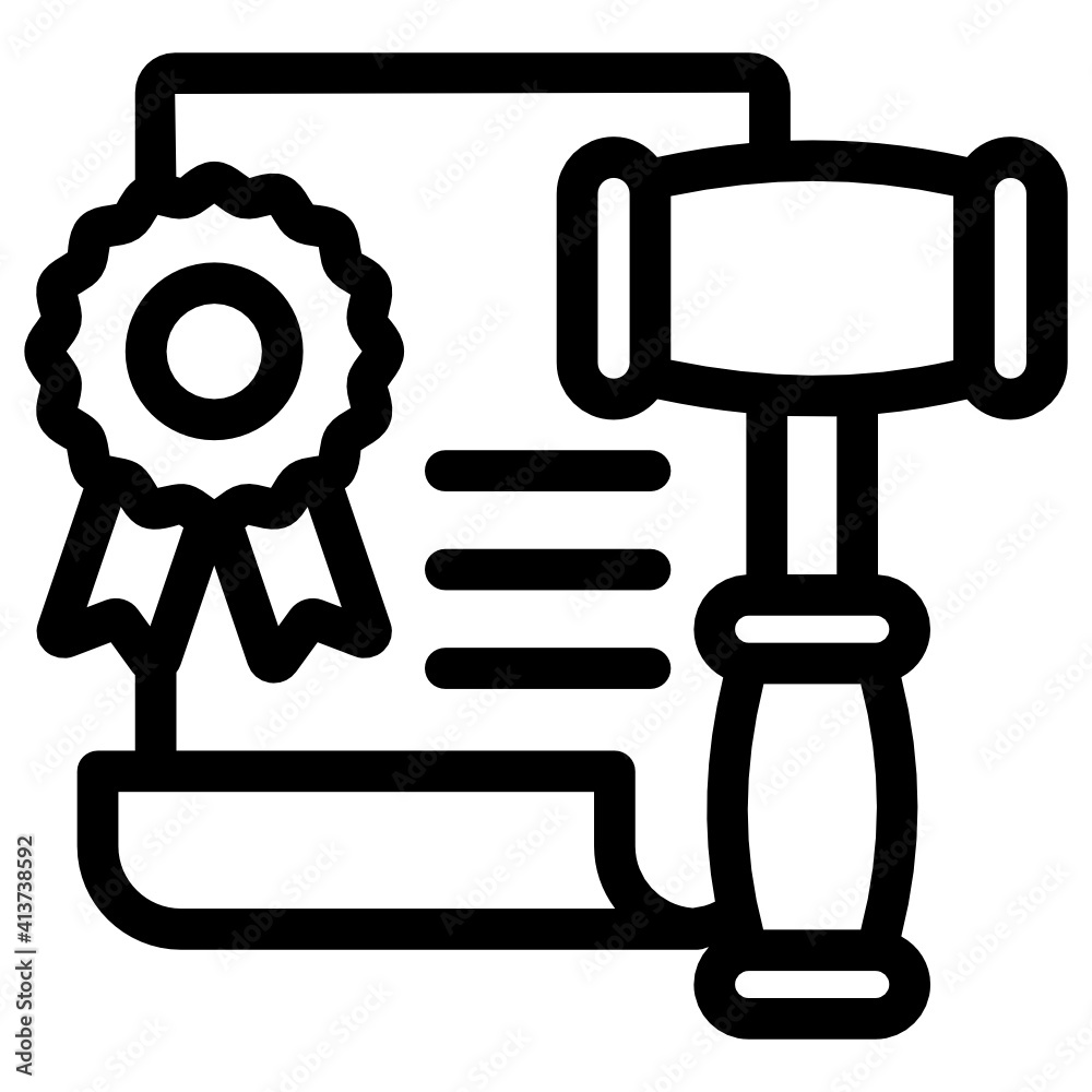 Hammer with paper denoting legal document in linear style icon
Hammer with paper denoting legal document in linear style icon