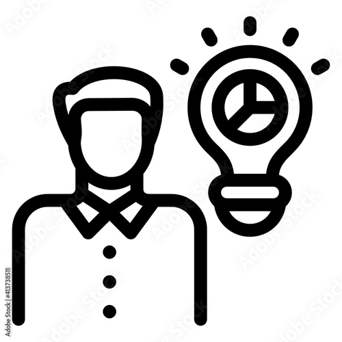 
Man with lightbulb denoting linear icon of business idea 
