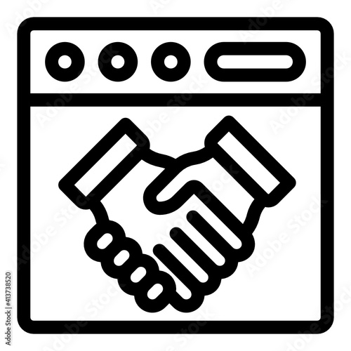 Website and hands denoting linear icon of online deal 