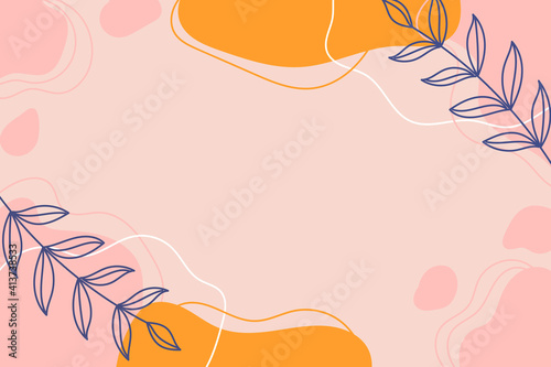 Abstract modern botanical background with white leaves, pink and yellow colors.Background with space for text. Floral banner template.