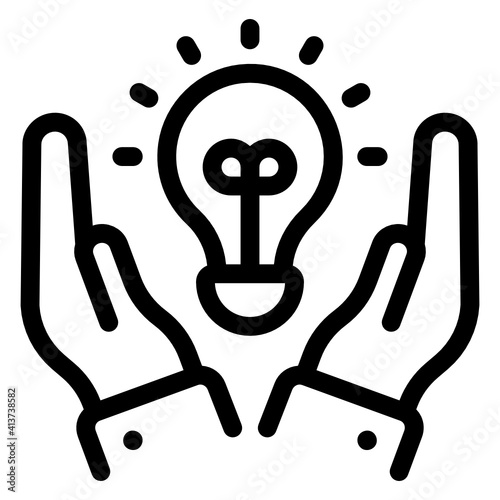 
Hands with bulb denoting linear icon of secure idea 
