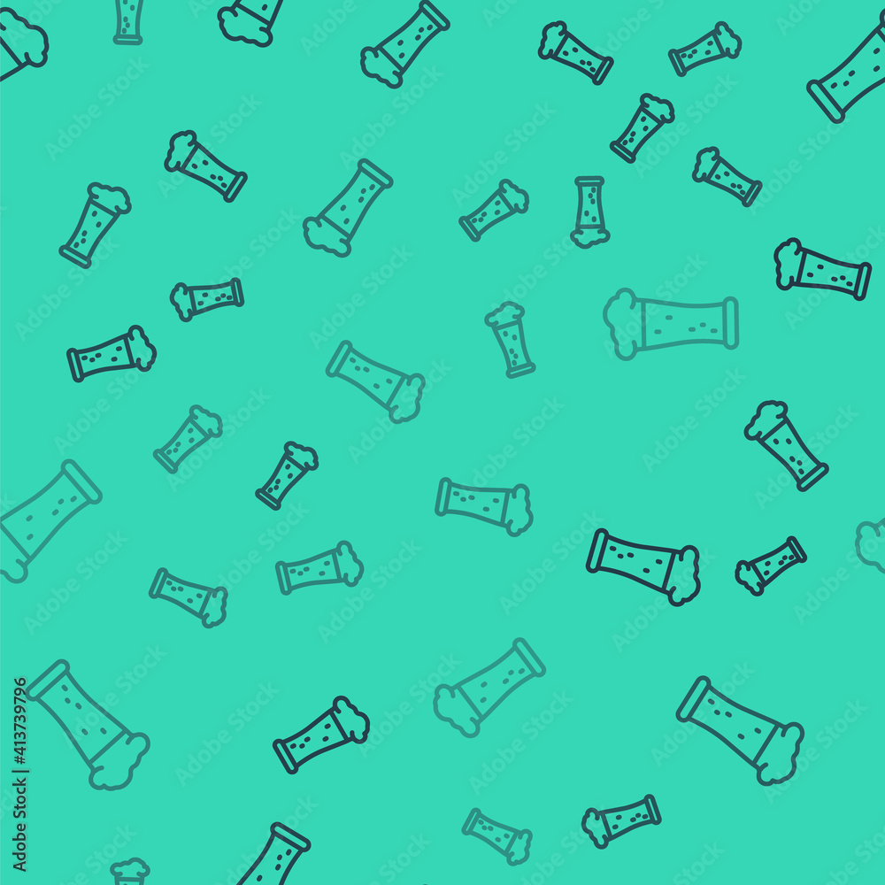 Black line Glass of beer icon isolated seamless pattern on green background. Vector. Black line Glass of beer icon isolated seamless pattern on green background. Vector.