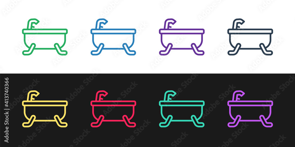 Set line Bathtub icon isolated on black and white background. Vector. Set line Bathtub icon isolated on black and white background. Vector.