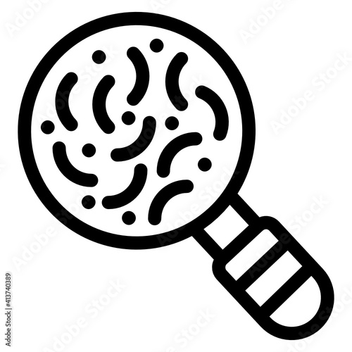
Bacteria under magnifying glass, search germs icon
