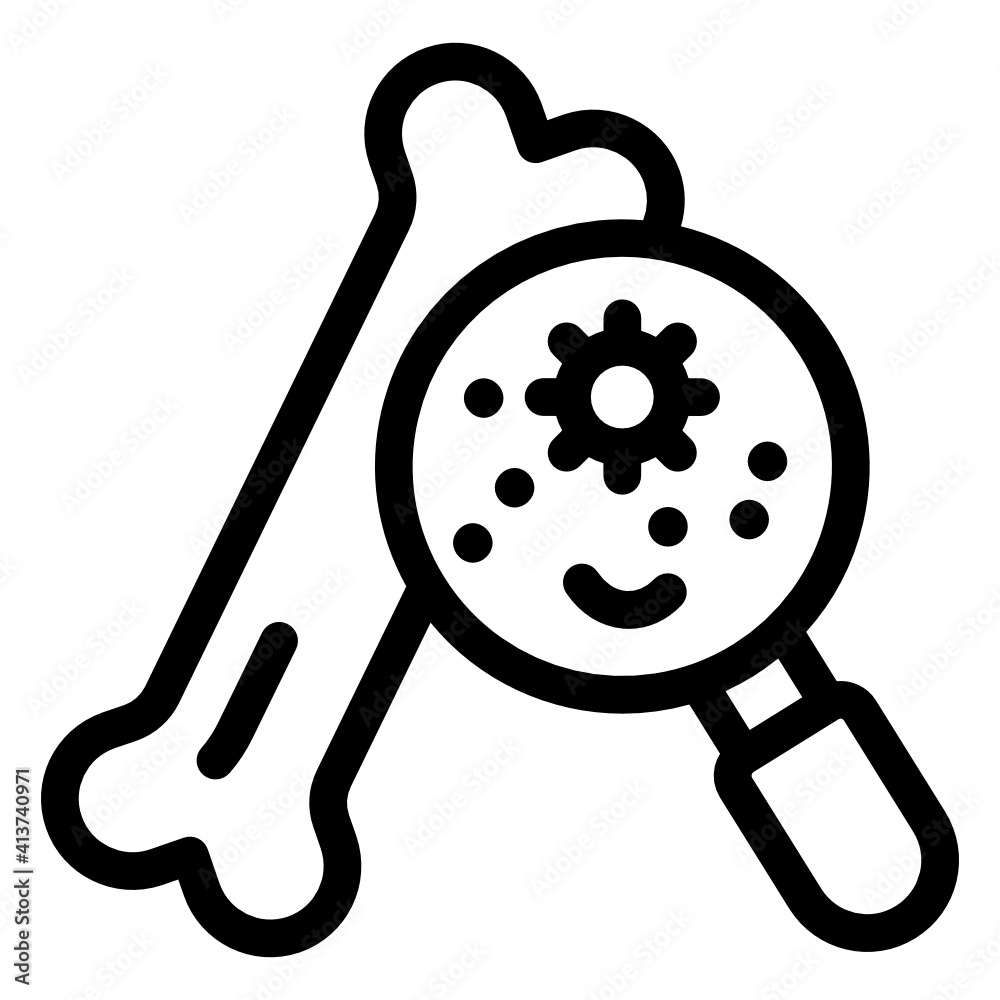 Bone under magnifying glass, bone analysis icon
Bone under magnifying glass, bone analysis icon