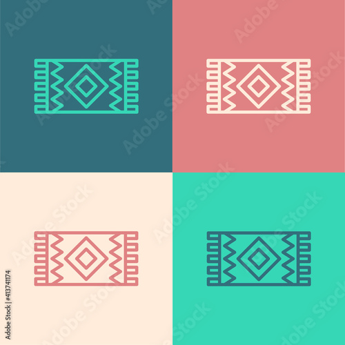 Pop art line Mexican carpet icon isolated on color background. Vector.