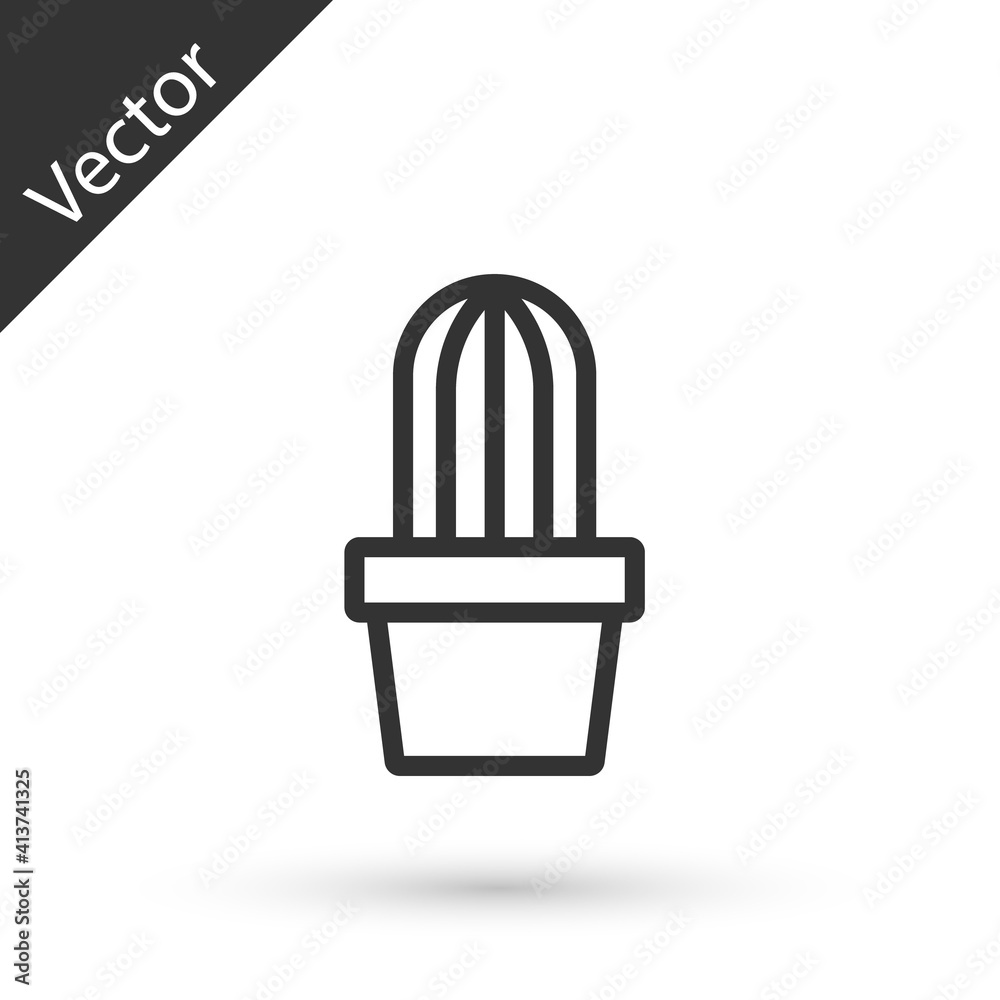 Grey line Cactus and succulent in pot icon isolated on white background. Plant growing in a pot. Potted plant sign. Vector. Grey line Cactus and succulent in pot icon isolated on white background. Plant growing in a pot. Potted plant sign. Vector.