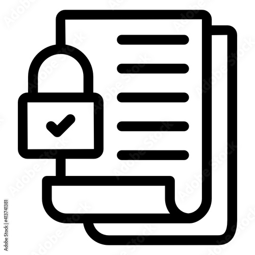 
Lock with papers denoting documents security linear icon 
