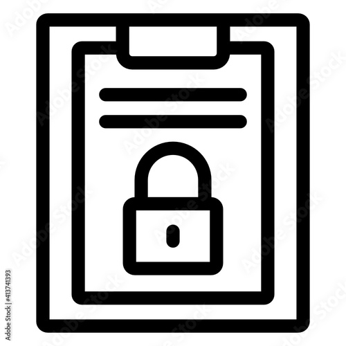 
Lock with papers denoting confidential document linear icon 
