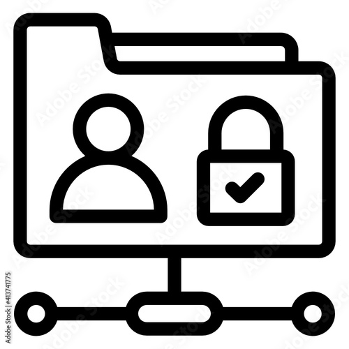 
Lock with folder denoting secure folder sharing linear icon 
