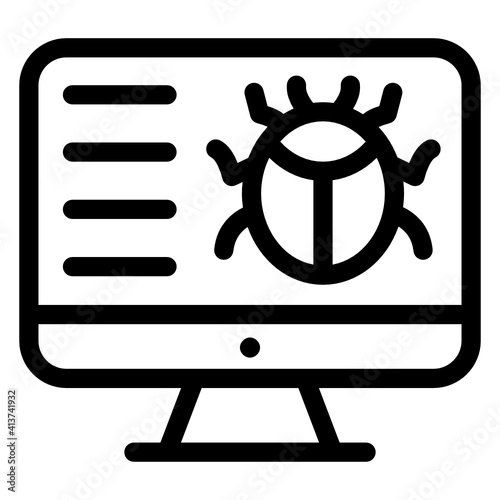 
Bug inside computer denoting linear icon of system virus 
