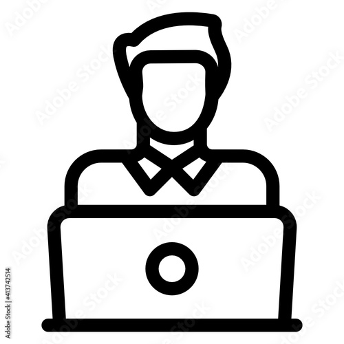 
Man with laptop denoting linear icon of administrator 

