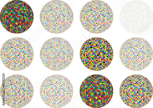 カラフルなパターンの立体的な球体のバリエーションセット