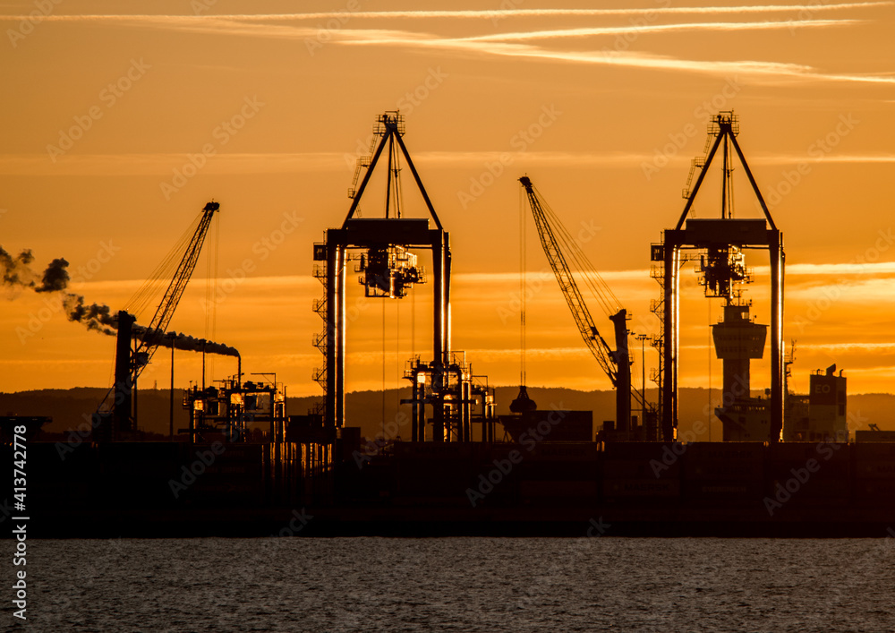 silhouette of a crane at sunset