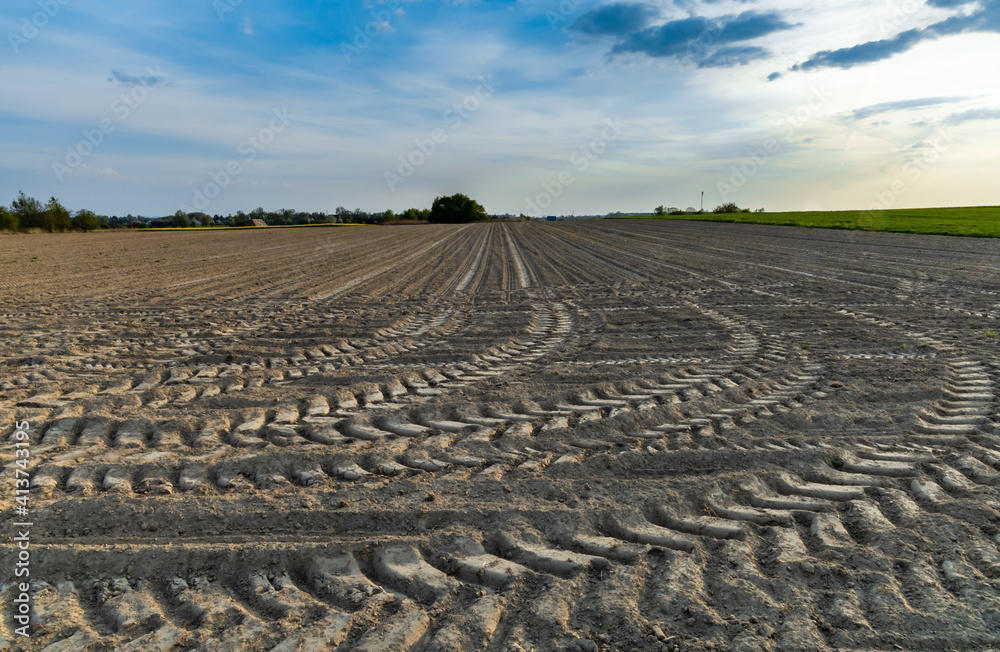 Tractor tracks on the harvested field Tractor tracks on the harvested field