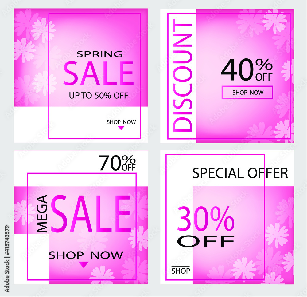 Set of SPRING sale, store website banner templates. Banners for online shopping. Editable Instagram Stories Template. Vector illustrations for posters and newsletters, advertising
